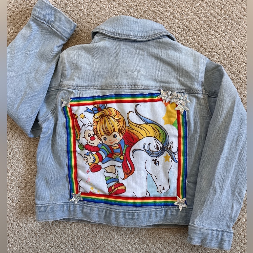 Upcycled custom Rainbow Brite denim jacket, 3T